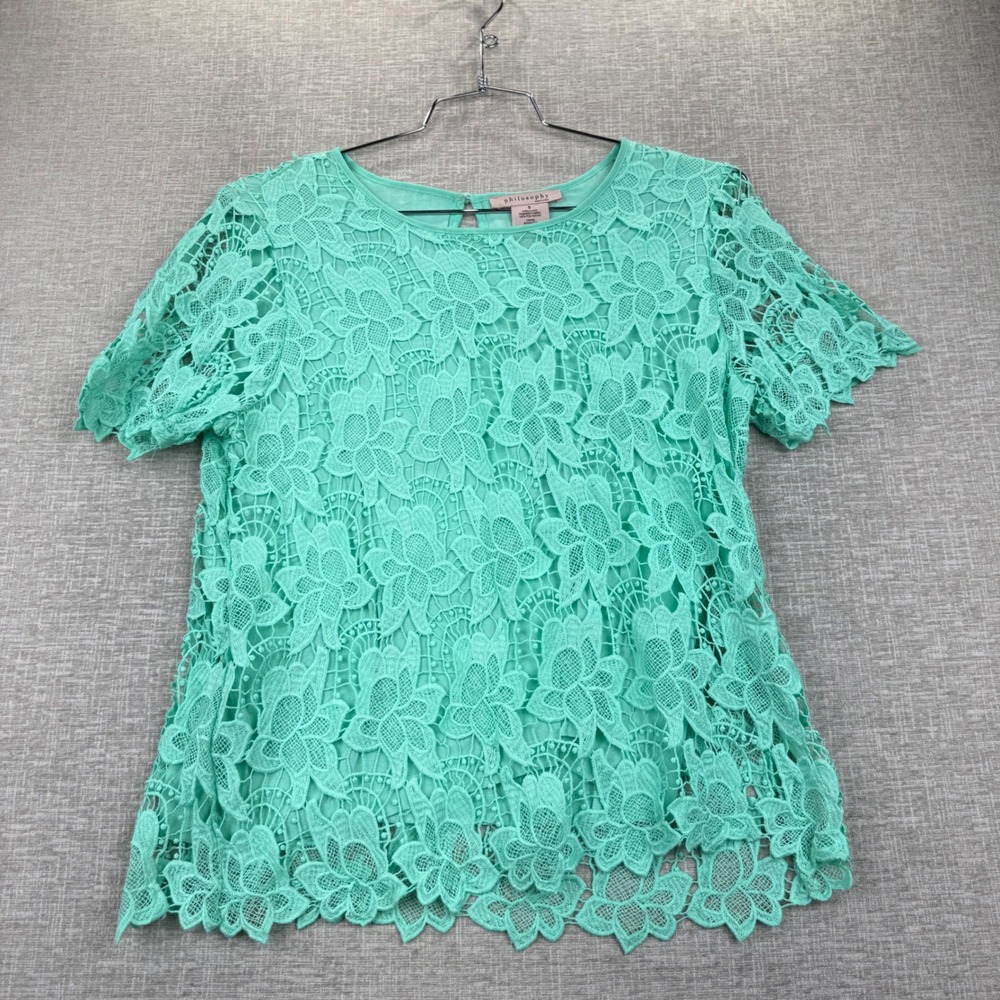 Philosophy Republic Clothing Mint Green Floral Lace Short Sleeve Top Small